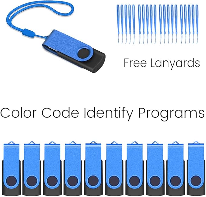 ABLAZE 2GB Flash Drive 20 Pack, USB 2.0 Memory Stick with Lanyards Swivel Thumb Drives Bulk Pendrive U Disk for Data Storage (Blue)