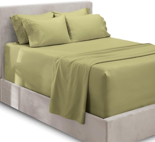 Hearth & Harbor Queen Sheet Set - Extra Deep Pocket for 18-24 Inch Mattresses - 6 Piece in Sage