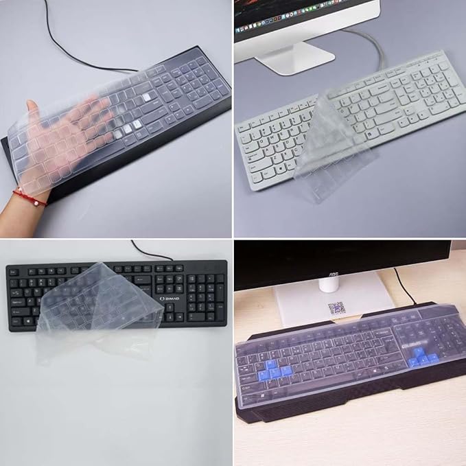 VORTINIOUS Ultra Thin Desktop PC Silicone Clear Keyboard Cover Skin Protector for 104/107 Keys Standard Desktop Keyboard, Waterproof, Dustproof, Reusable