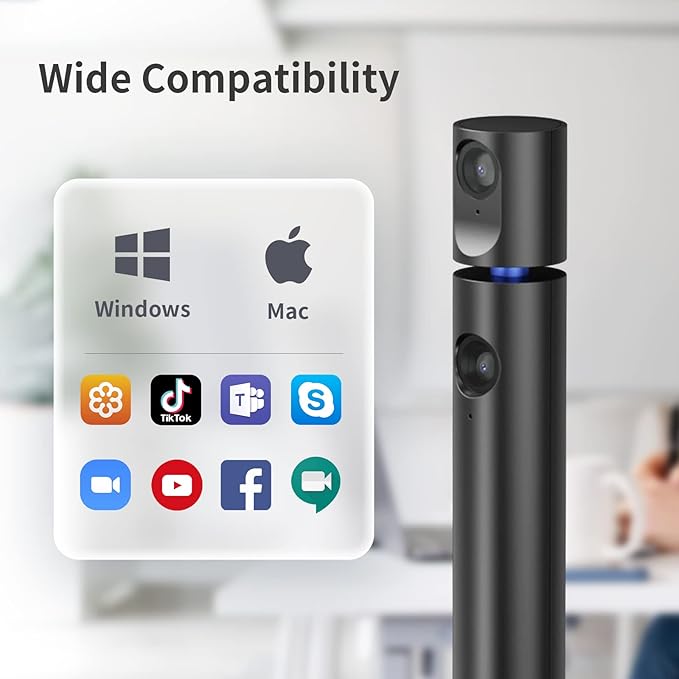 CZUR Halo X Pro Dual Webcam for PC, 1080P Web Camera with Microphone, USB Camera for Computer, 90° View, Plug & Play, Compatible with Windows&Mac, for TikTok/YouTube/Yahoo Messenger
