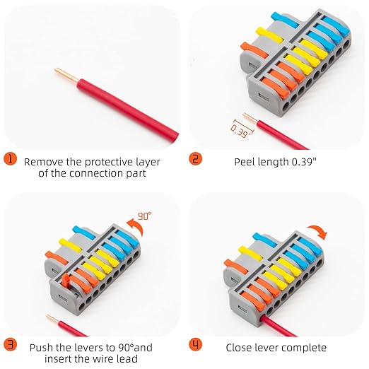 XALXMAW 5Pcs Lever Wire Connectors, 3 in 9 Out Quick Wiring Cable Electrical Connector Compact Push-in Conductor Terminal Block for 24-12 AWG