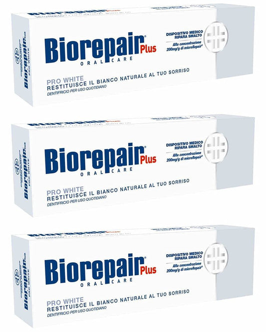 Biorepair Pro White Daily Toothpaste - 2.54 Fluid Ounces (75ml) Tubes (Pack of 3) [ Italian Import ]
