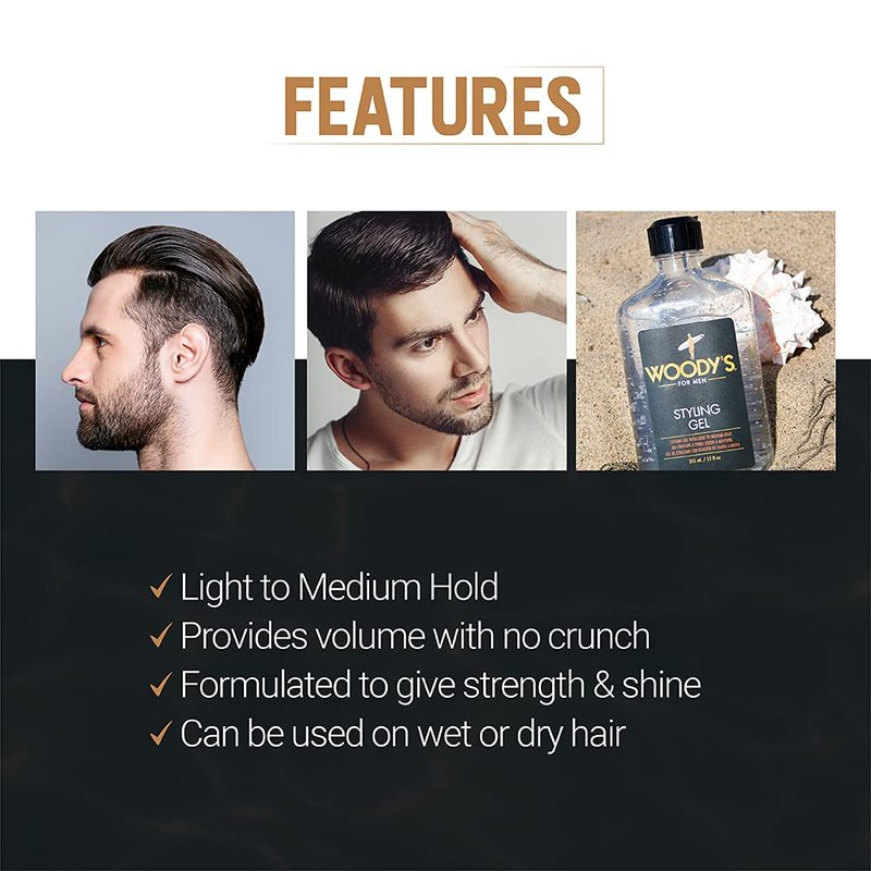 Woody's Styling Gel for Men - Alcohol-Free Hair Gel with Light to Medium Hold | 12 fl oz, Touchable Finish