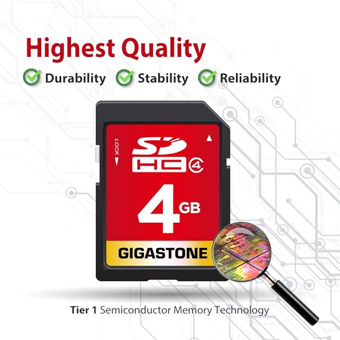 GIGASTONE 4GB SD Card SDHC UHS-I Class 4 Memory Card for Photo Video Music Voice File DSLR Camera DSC Camcorder Recorder Playback PC Mac POS, with 1 Mini case