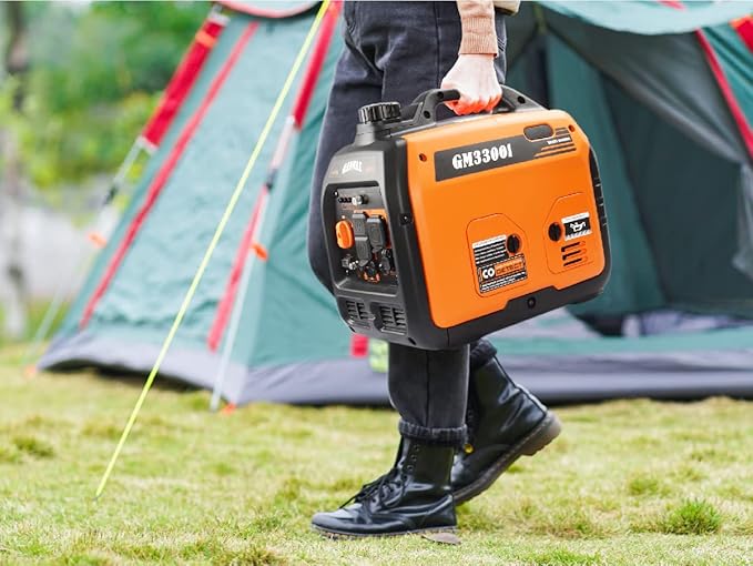GENMAX Portable Generator，3300W Ultra-Quiet Gas Engine, EPA Compliant, Eco-Mode Feature, Ultra Lightweight for Backup Home Use & Camping (GM3300i)