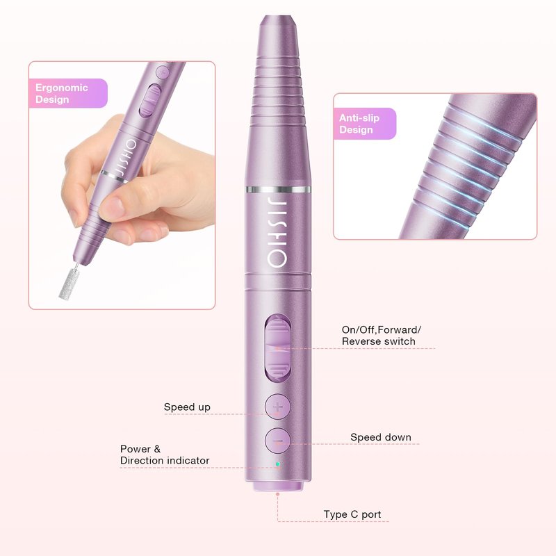 Nail Drill, Cordless Electric Nail Drill Machine for Acrylic Nail, Rechargeable Portable with Max 20000 RPM, 12 in 1 Kit Electric Nail File Efile Present for Beginner and Professional (Pink)