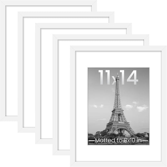 Upsimples 11x14 Picture Frame Set of 5 - Display 8x10 or 11x14 Photos | Elegant White Wall Gallery Frames
