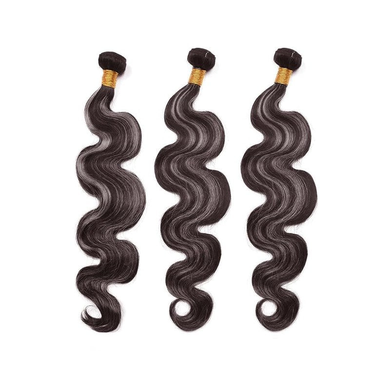 Ratheinhi Bundles Human Hair P4/GREY 12 14 16 Inch Body Wave Human Hair Bundles Highlight Chocolate mix Grey Unprocessed Brazilian Virgin Quick Weave Hair for Black Women
