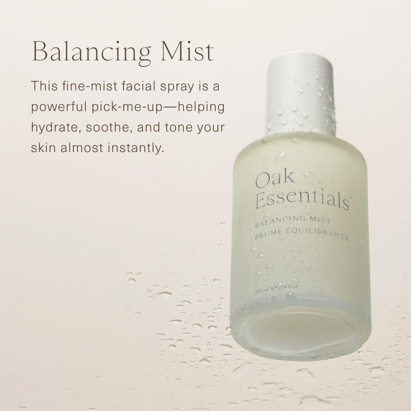Oak Essentials Balancing Mist, Ultra-Fine Hydrating Toner Spray for Face and Body, Rose Water Face Mist with Aloe and Glycerin, 3.4 Fl Oz