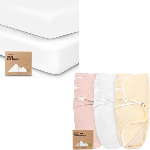KeaBabies Organic Crib Sheets & Baby Swaddle Sleep Sacks - 2-Pack Fitted Sheets & 3-Pack Zipper Swaddles