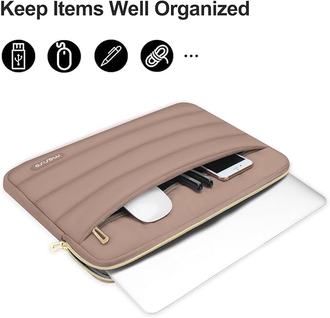 MOSISO Laptop Case 17.3 inch, 17-17.3 inch Puffy Laptop Sleeve Compatible with Dell XPS/HP Pavilion/Ideapad/Acer/Alienware/HP Omen Notebook Computer, Polyester Horizontal Bag with Small Case, Brown