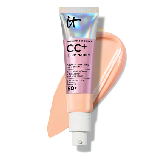 IT Cosmetics CC+ Cream Illumination (Light Medium) - Radiant Full Coverage Foundation With SPF 50+, Color Corrector & Hydrating Anti-Aging Serum, Hydrolyzed Collagen + Peptides - 1.08 fl oz