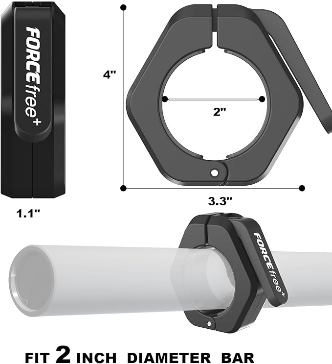Forcefree+ Barbell Clips (Pair), Barbell Clamps, Quick Release Olympic Barbell Clamps with Anti Slip TPR Grip, Barbell Collars for Secure Weightlifting & Powerlifting (Magnetic, Black)