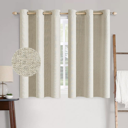 MIULEE 100% Blackout Linen Textured Curtains - Solid Thermal Insulated Cream Drapes | 42 x 63 Inch (2 Panels)