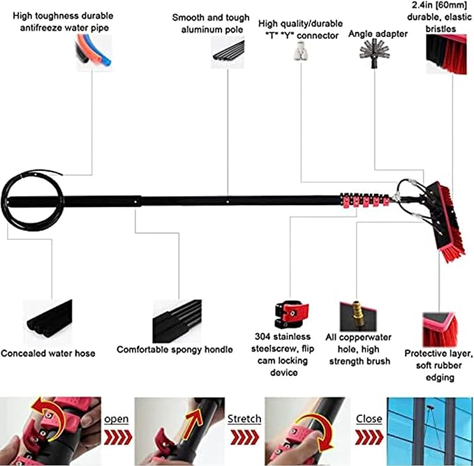Water Fed Pole Kit,Window Cleaning Water Fed Poles Roof Cleaning Tools,Aluminum Outdoor Window Cleaner Hose,Cleaning Tool for Window Glass Extendable Cleaner Conservatory,7.2m/24FT