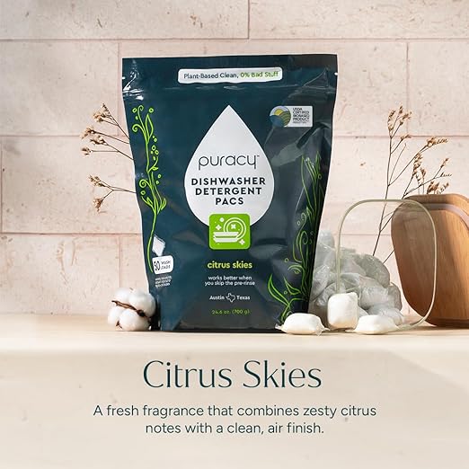 Puracy Dishwasher Pods, Natural Dishwasher Detergent, Citrus Skies Dish tabs - Enzyme-Powered, Spot & Residue Free - TikTok Trend Items, Must Haves from TikTok Made Me Buy It (Citrus Skies, 50 Count)