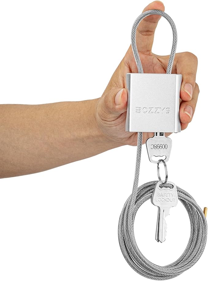 BOZZYS Cable Lock with 3 Keys | L 6.56ft(2m),D 1/6in(4mm) Adjustable Steel Cable Padlock | Aluminum Locks for Bikes, Gate, Lockers & Outdoor Gear | Weatherproof& Silver