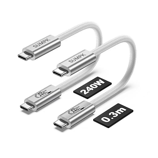 SUMPK 1 FT Short USB4 Cable 2 Packs, 240W USB C to USB C 40gbps Fast Charging, 8K Video Monitor Cord Compatible for Thunderbolt 4, Thunderbolt 3 and USB4 Devices