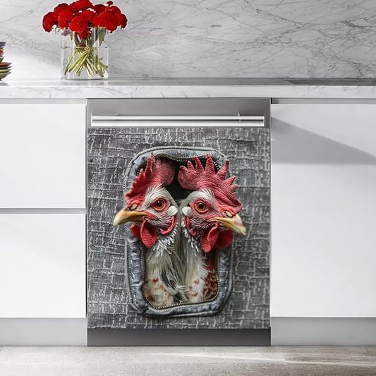 Wood Board and Rooster Wallpaper Dishwasher Magnet Cover Panel Kitchen Decorative Magnetic Refrigerator Front Door Cover Sticker,23W x 17H inchs