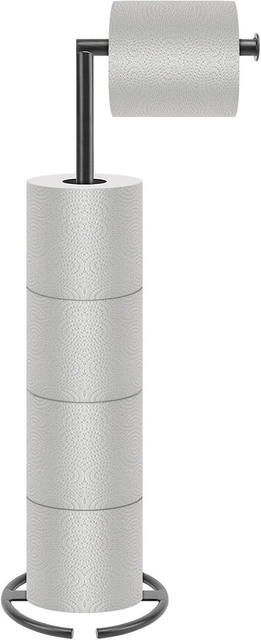 NearMoon Bath Toilet Paper Holder - Modern Standing Tissue Roll Holder with Rustproof Metal Base | Matte Black