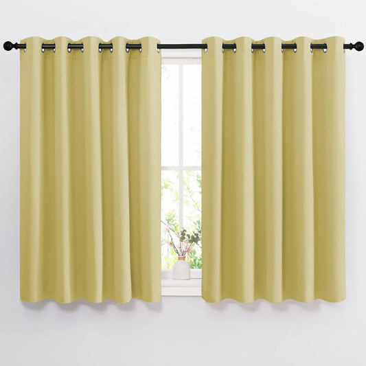 NICETOWN Room Darkening Curtains and Drapes for Kitchen - Thermal Insulated Solid Grommet Top Room Darkening Panels/Draperies for Kid's Room (Paler Yellow, 1 Pair, 66 x 54 Inch)