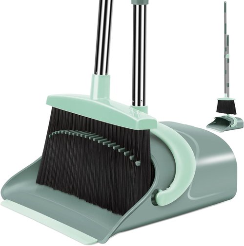 Ivandar Broom and Dustpan Set - Long Handle Combo for Effortless Sweeping | Gray & Green