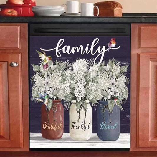 Bless This Home Dishwasher Magnet Vinyl Panel Fridge Decal,Flower Birds Dish Washer Cover Refrigerator Magnetic,Kitchen Decor Sticker Home Appliance Magnets 23"x26"