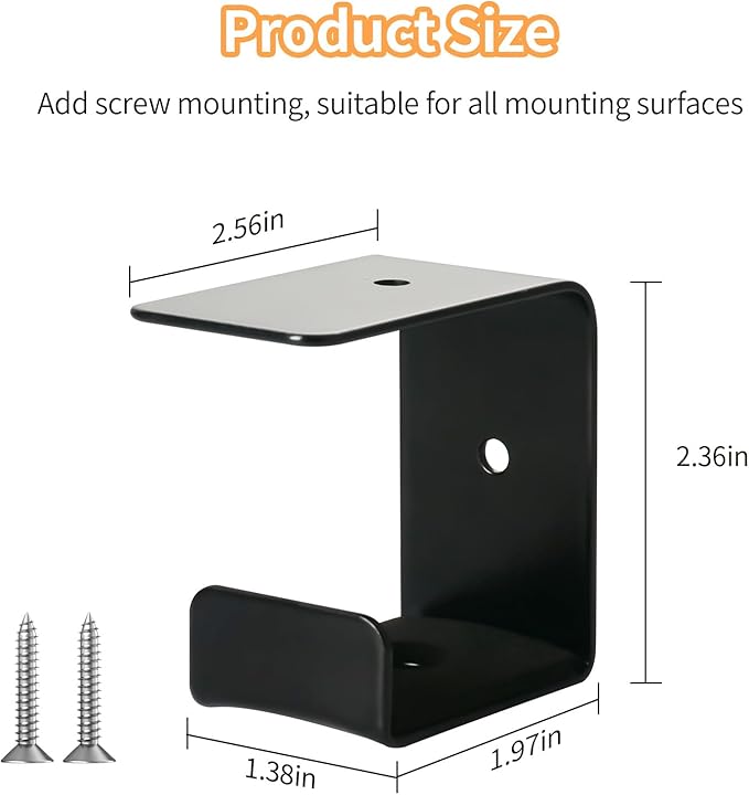 Hi-ERA Headphone Holder Hanger,Headset Mount for Desk,Headset Stand Aluminum Headphone Hook with Strong Adhesive Tape for Classroom, Gaming Room with 2 Install Style with Rubber Pad,Single