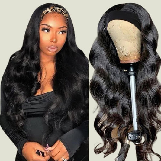 Miss Lee Headband Wig Body Wave Human Hair Headband Wigs For Black Women 12inch 150% Density Natural Black （12inch,Headband wig）