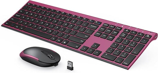 Rechargeable Compact Quiet Full-Size Keyboard and Mouse Combo with Nano USB Receiver for Windows, Laptop, PC, Notebook-Black and Red