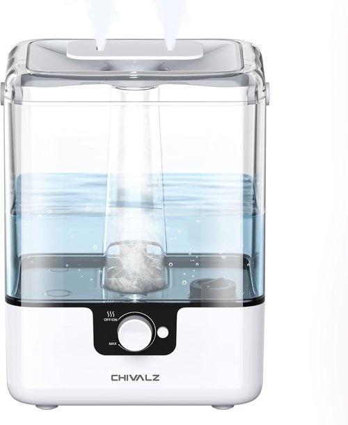 CHIVALZ 6L Cool Mist Humidifier - Ultra Quiet 26dB | 50-Hour Runtime for Large Rooms & Nurseries - White