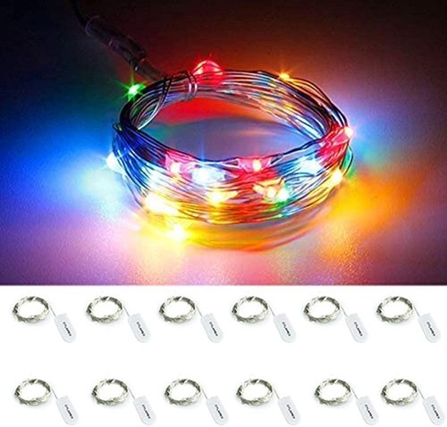 CYLAPEX Fairy Lights String - 12 Pack Multicolor Micro LED on 7ft Silvery Copper Wire for DIY Decor