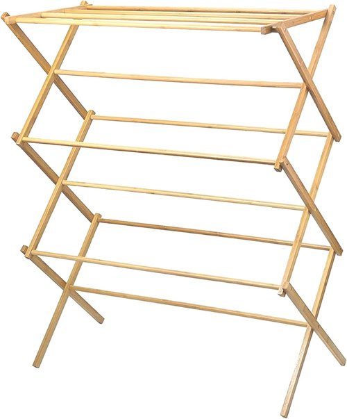 HOME IT Wooden Clothes Drying Rack - Collapsible Bamboo Laundry Rack for Efficient Drying - Heavy Duty & Pre-Assembled