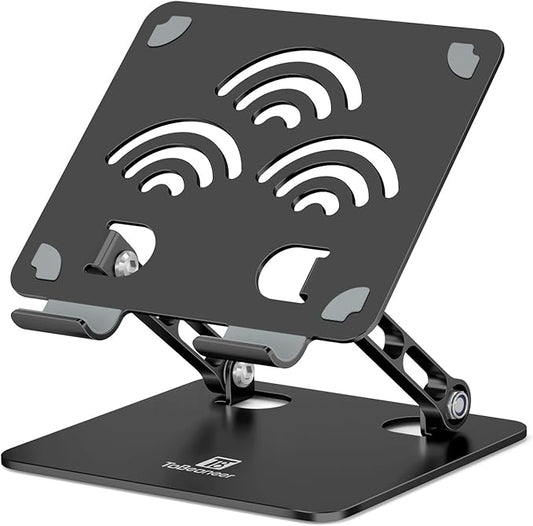 ToBeoneer Adjustable Tablet Stand for Desk, Premium Aluminum Holder for iPads, Tablets, Kindles, Switch, Phones, and All Devices up to 14 Inches. Portable and Foldable Black, Plus Size