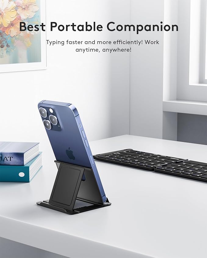 Samsers Foldable Bluetooth Keyboard - Portable Wireless Keyboard with Stand Holder, Rechargeable Full Size Ultra Slim Folding for iOS Android Windows Smartphone Tablet and Laptop, Black