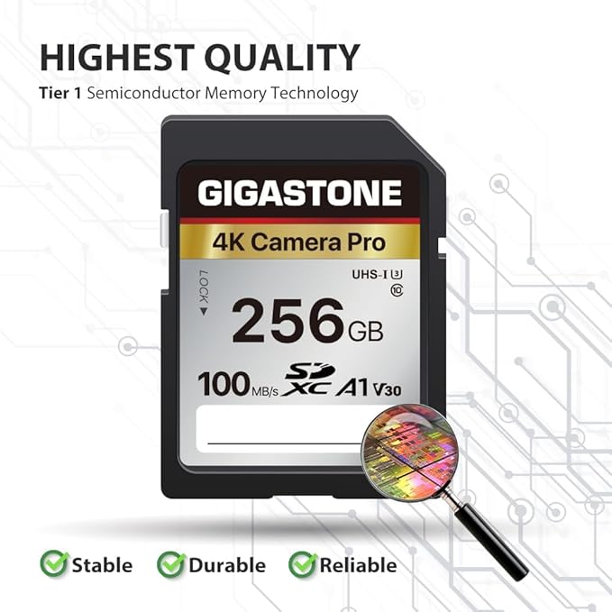 【5-Years Data Recovery】 GIGASTONE 256GB SD Card with USB Type C Card Reader, 4K Camera Pro, UHS-I A1 V30 U3 SDXC Memory Card Compatible with Digital Camera, with 1 mini case