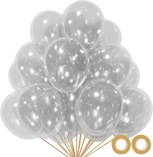 Clear Latex Balloons - 12 Inch Transparent Balloons for Birthday Party & Baby Shower | 110pcs with Ribbons