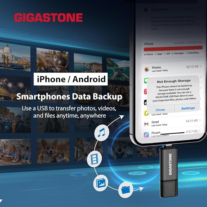 GIGASTONE 256GB Dual USB Flash Drive 2-Pack, USB 3.2 Gen 1, 2-in-1 USB C+A, Speed Up to 100MB/s, Head Cap Design Thumb Drive, Plug & Play for Smartphone/PC/Mac/TV/Car Audio, USB 2.0/3.0/3.1 Compatible