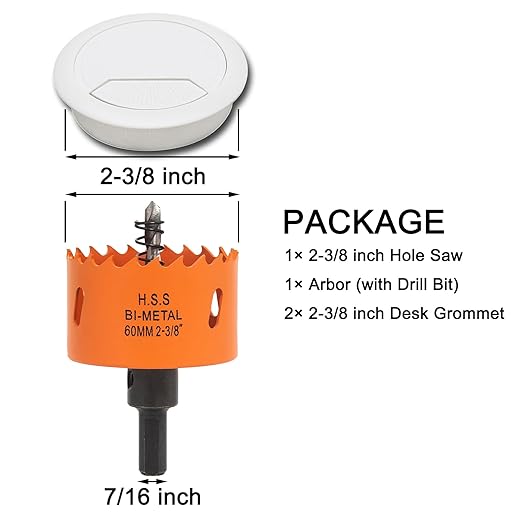 VIKITON Desk Grommet 2-3/8 inch with Hole Saw, 2PCS, White