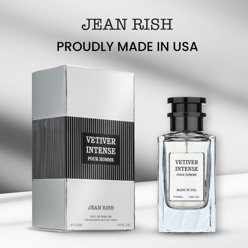 Jean Rish Vetiver Intense Perfume for Men Eau De Parfum, Long-Lasting Luxury Fragrance, Made In USA - Lemon, Mint, Bergamot, Ginger, Sandalwood Scent - 100ml / 3.4 oz