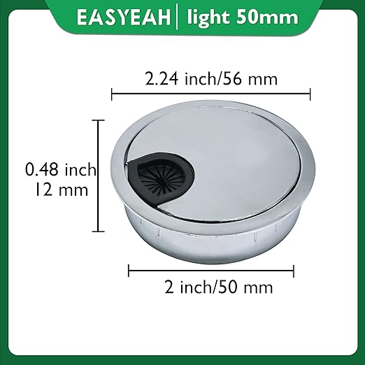 EASYEAH 2 Pcs Desk Grommet 2" / 50 mm, Desk Cord Hole Cover, Cable Grommet Metal Zinc Alloy Materilal, Desk Hole Grommet for Home & Office Pc, Detachable Cable Cord Organizer-Bright Silver
