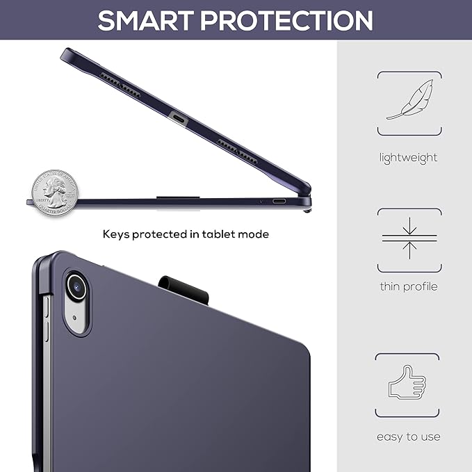 typecase Touch iPad 11th 10th Generation Case with Keyboard (11" 2025, A16 & 10.9" 2022) – 360° Rotatable, 11-Color Backlit, Multi-Touch Trackpad, Pencil Holder, Thin & Light – Midnight Amethyst