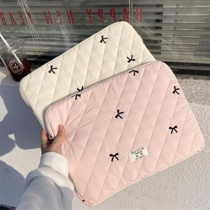 Attria Cute Bow Graphic Carrying Laptop Bag Y2K Preppy Laptop Sleeve Case Bag Kawaii Pad Computer Protect Case Pouch (15-15.6 inch,Pink)