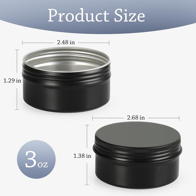 LIYAR 3oz Black Aluminum Tin Containers with Screw Lids, 40 Pack Refillable Cosmetic Jars, Round Salve Tins, Tea Cans, Bulk Food Storage Jars, Candle Travel Tins