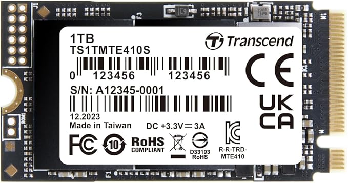 Transcend MTE410 1TB M.2 2242 SSD, Up to 5000MB/s, PCIe Gen4x4 NVMe 3D TLC, for Ultra-Thin Laptops/Lenovo ThinkPad/Yoga Gen 6/ASUS ExpertBook/ZenBook/Mini PC/DRAM-Less Design for Low Power Consumption