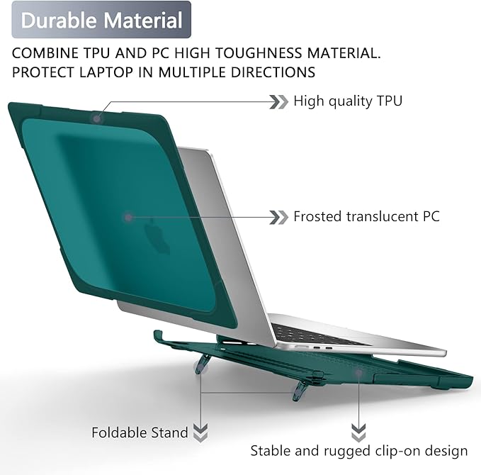 Batianda FlexStand Heavy Duty Case for MacBook Air 13.6 inch, Matte Teal