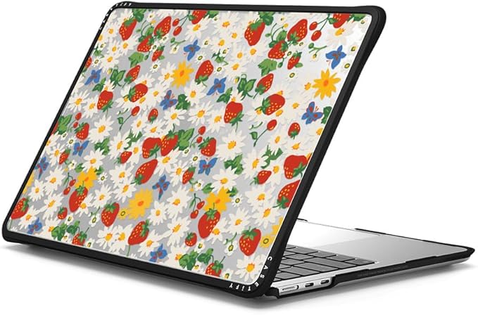 CASETiFY Impact MacBook Air 13.6" (M2-M5) Case [Cushioned Impact Corners/Scratch-Resistant/Anti-Slip Grip] - Strawberry Daisy - Clear Black