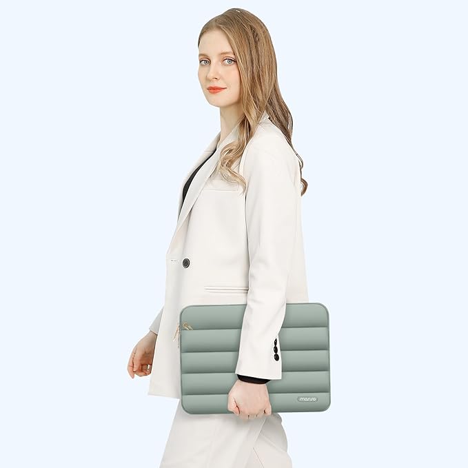 MOSISO Laptop Case 13.3 inch,13-13.3 inch Puffy Laptop Sleeve Compatible with MacBook Neo/Air 13.6 M5 M4 M3 M2 M1/Pro 13/14,HP Dell ASUS Lenovo,Polyester Horizontal Bag with Small Case,Antique Green