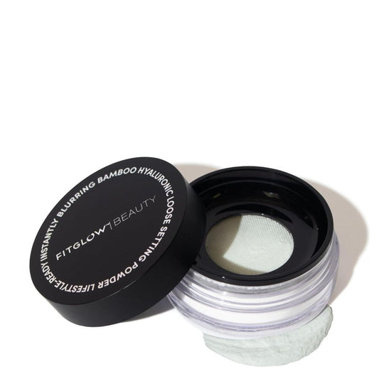 Fitglow Beauty Green Bamboo Hyaluronic Setting Powder - Vegan Color Corrector for Redness | Pore Blurring | 0.32 oz