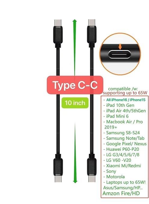 JuSoFU 10-Pack Multi Short USB Cables & TypeC-C Cables for Charging Stations Compatible/w iPhone17,16,15, iPhone14-5/ iPads/iPad mini/iPad Pros/Samsung Moblies & Tablets/Pixel & Nexus/HTC/Sony(Black)